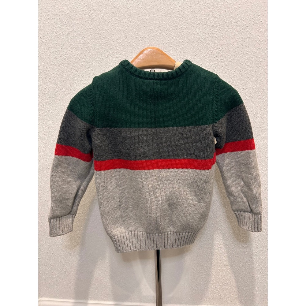 NWOT Carters Boys Green Gray Red Striped Crew Neck Sweater Size 3T - Picture 6 of 6